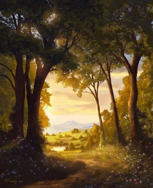 Image natural landscape, nature, tree, painting, sunlight