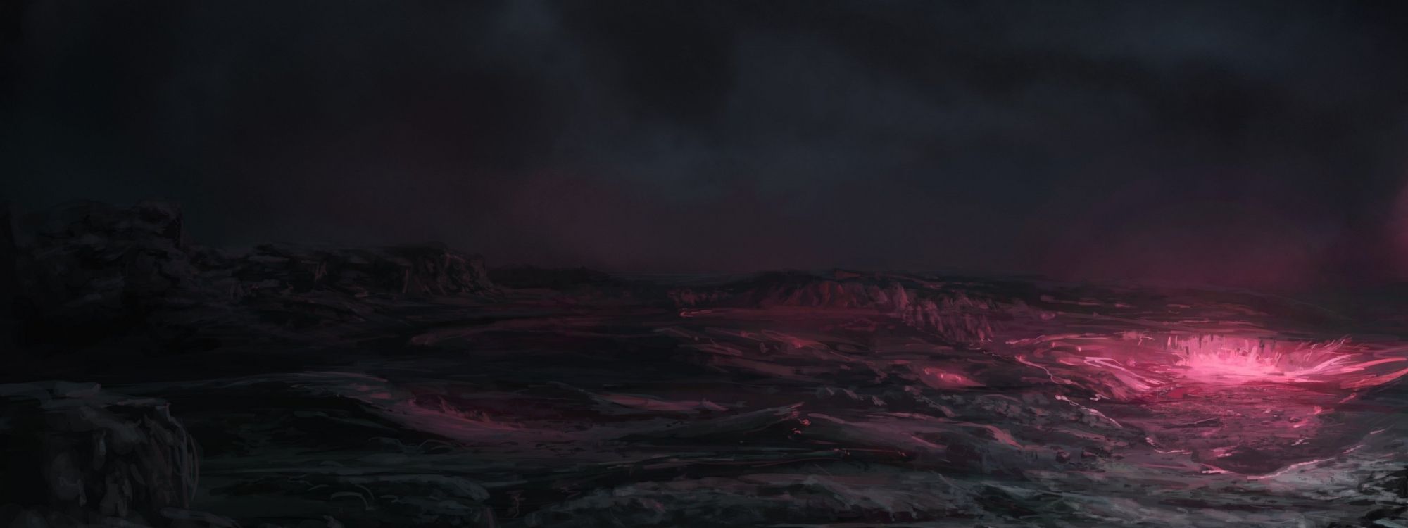 Nuages Noirs et Rouges Pendant la Nuit. Wallpaper in 3200x1200 Resolution