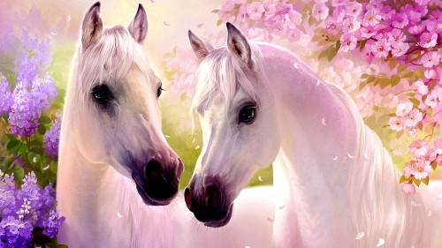 Image white horse with purple flowers