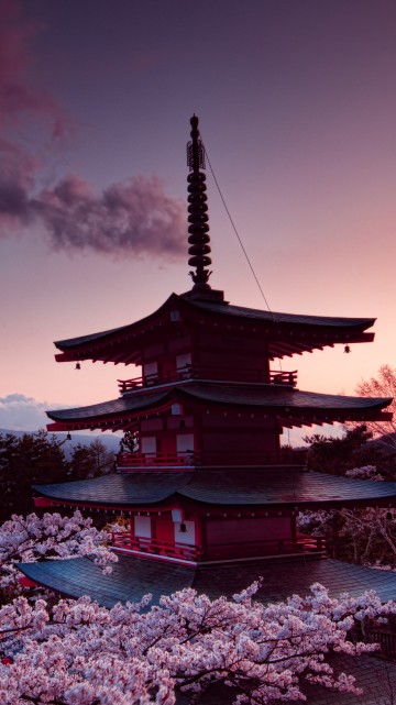 Image brown and black pagoda near mountain under cloudy sky during daytime