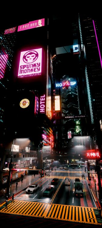 Gratte-ciel, Cyberpunk, Bâtiment, Lumière, Infrastructure. Wallpaper in 1080x2400 Resolution