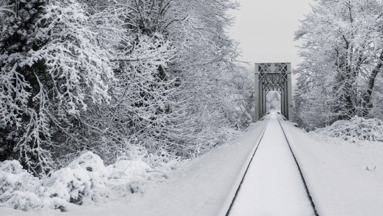 Image train tracks in snow, train, rail transport, snow, track