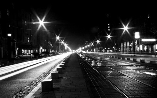 Image grayscale photo of a road