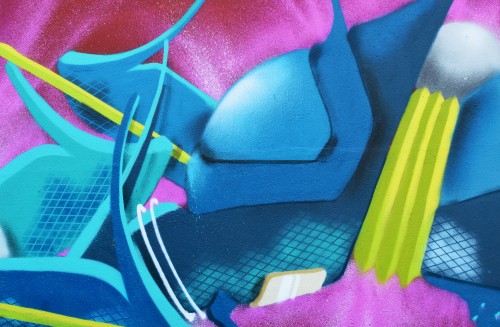 Image blue and pink textile with yellow strap