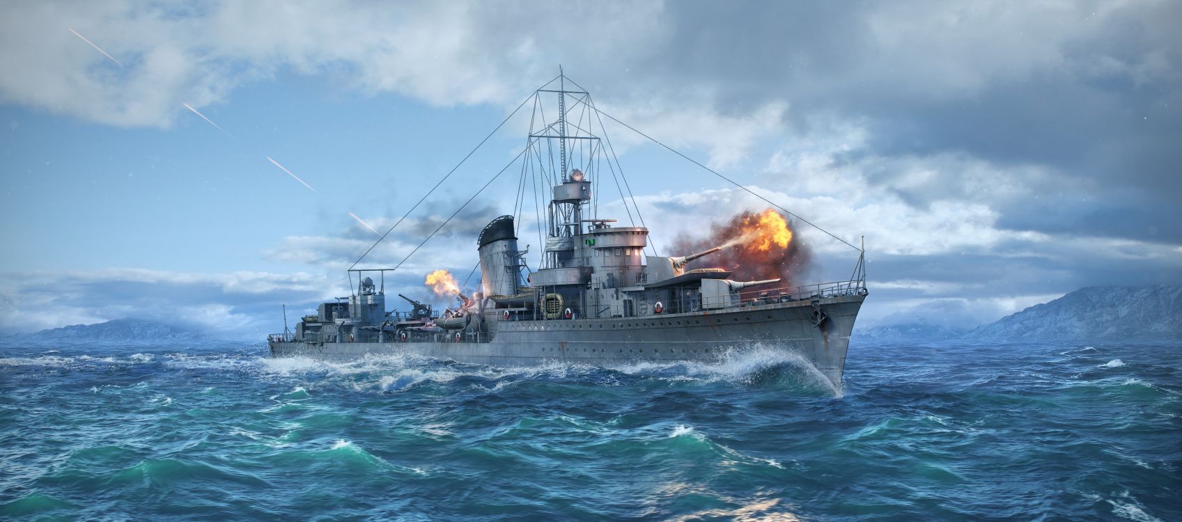 World of Warships, Destroyer, Warship, Naval Ship, Boat. Wallpaper in 3548x1568 Resolution