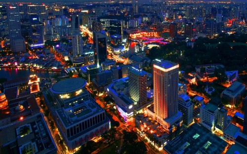 Image aerial view of city during night time