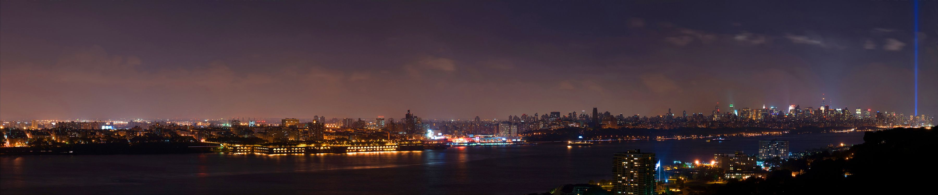 city skyline during night time