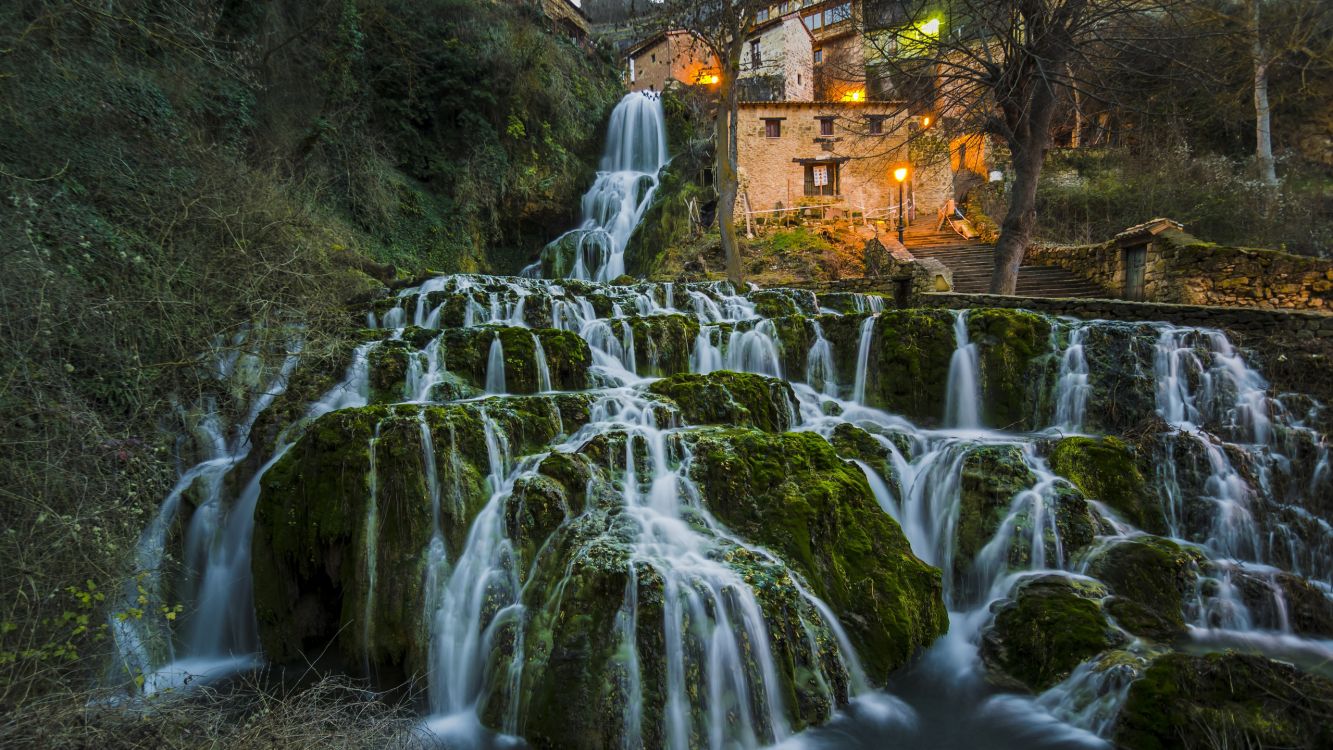 water falls in the middle of the forest