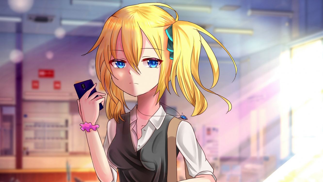 Blonde Frau in Schwarz-weißer Schuluniform Anime-Charakter. Wallpaper in 1997x1124 Resolution