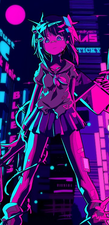 Image outrun aesthetic characters, anime, art, digital art, Aesthetics