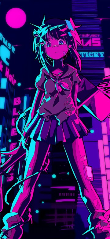 Image outrun aesthetic characters, anime, art, digital art, Aesthetics