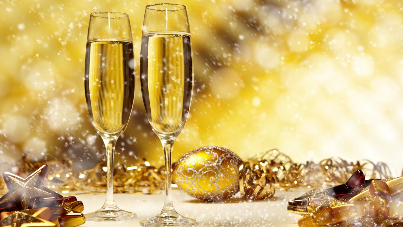 Neujahr, Silvester, Champagner Gläsern, Champagner, Wein. Wallpaper in 2560x1440 Resolution