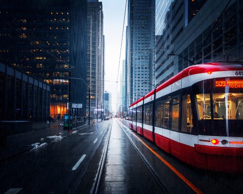 Image toronto, train, building, automotive lighting, skyscraper