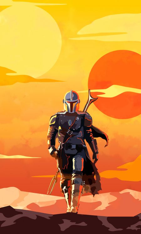 Star Wars, Der Mandalorianer - Staffel 2, Orange, Helm, Kunst. Wallpaper in 1281x2126 Resolution