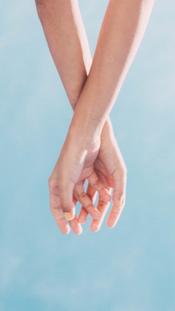 Image persons feet on blue surface
