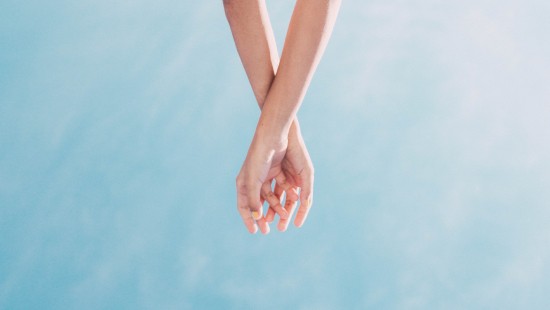 Image persons feet on blue surface