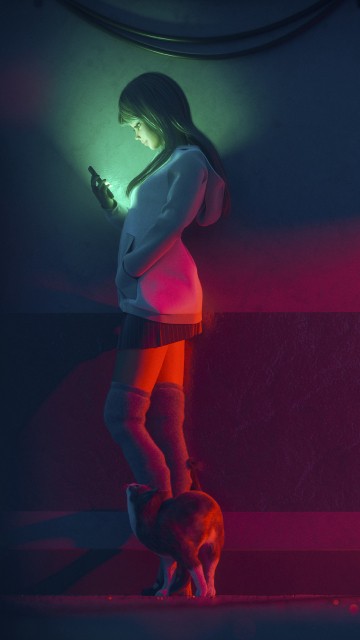 Image woman in red long sleeve shirt and red shorts standing on stage