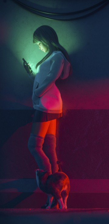 Image woman in red long sleeve shirt and red shorts standing on stage