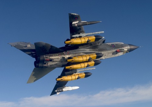 Image black and yellow fighter jet flying in the sky