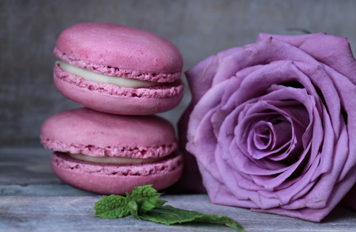 Image 3 pink cupcakes on gray wooden table