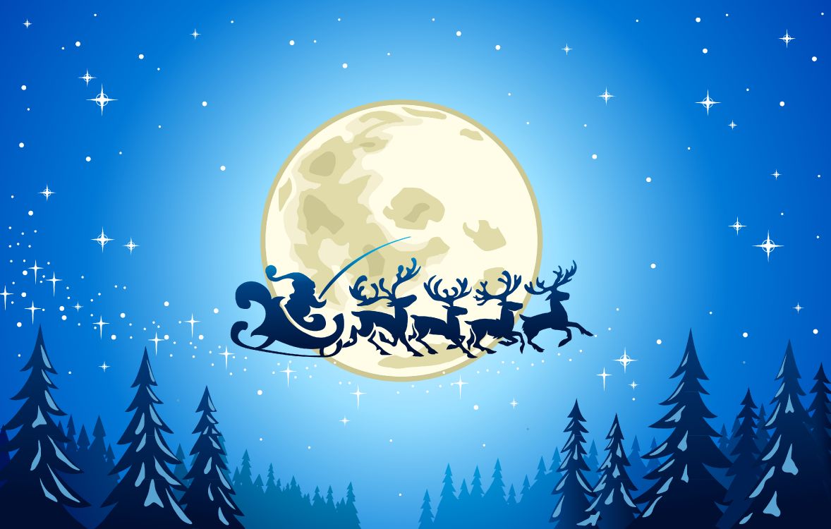 Christmas Day, Santa Claus, Illustration, Christmas, Moon. Wallpaper in 5000x3181 Resolution