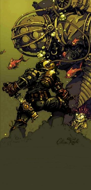 Bioshock Türsteher Kunst, Bioshock, BioShock Infinite, BioShock 2, Großer Papa. Wallpaper in 1440x3010 Resolution