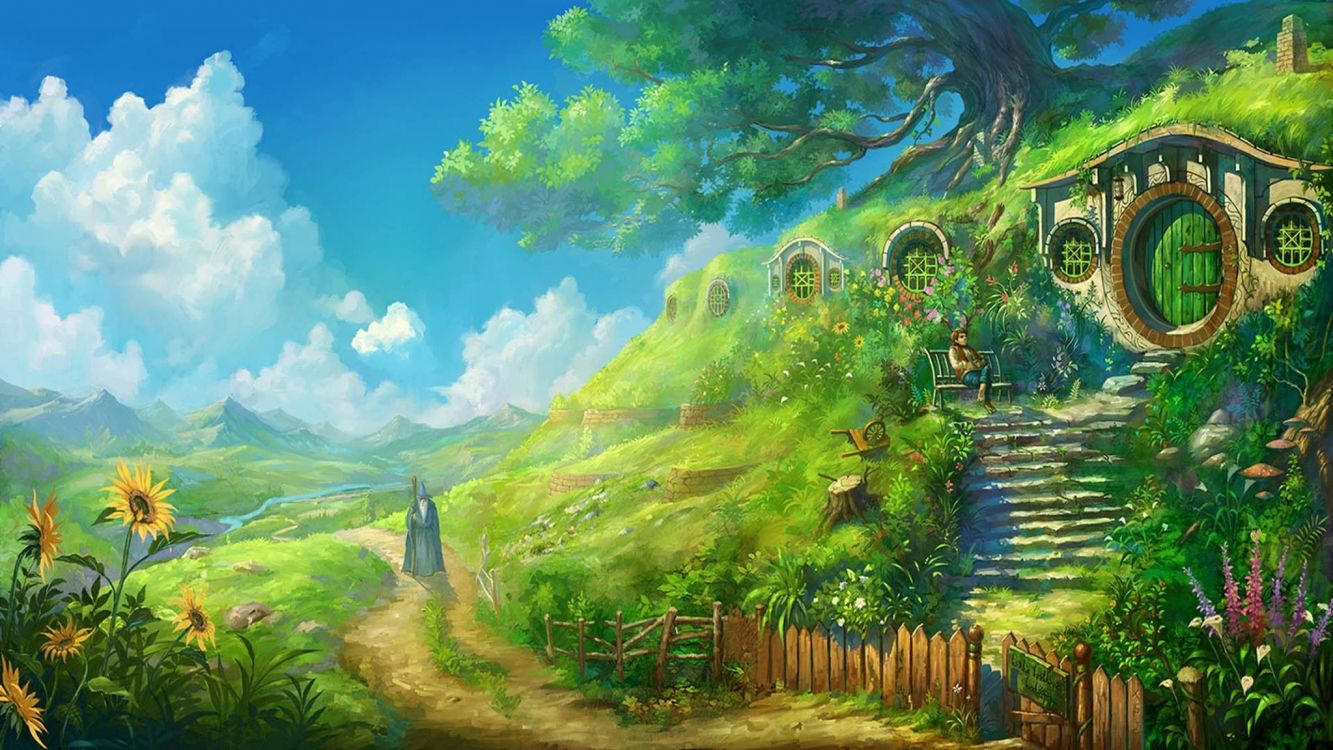 L'anime, Green, Peinture, Nature, Azure. Wallpaper in 2048x1152 Resolution