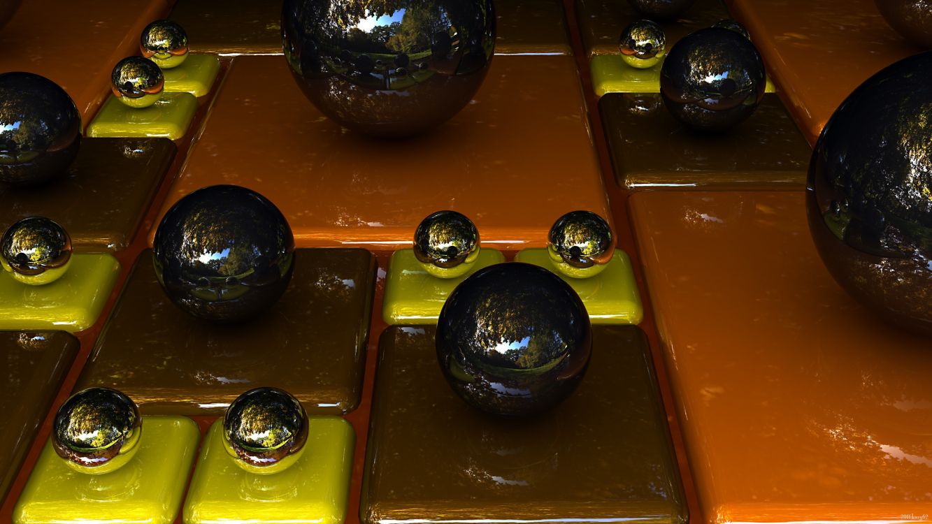 Boules Noires et Argentées Sur Une Surface Orange. Wallpaper in 2560x1440 Resolution