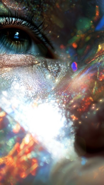 Image light, girl, refraction, close up, blue eyes earrings