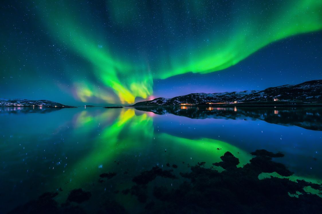 Nature, Aurora, Nuit, Green, Réflexion. Wallpaper in 2500x1668 Resolution