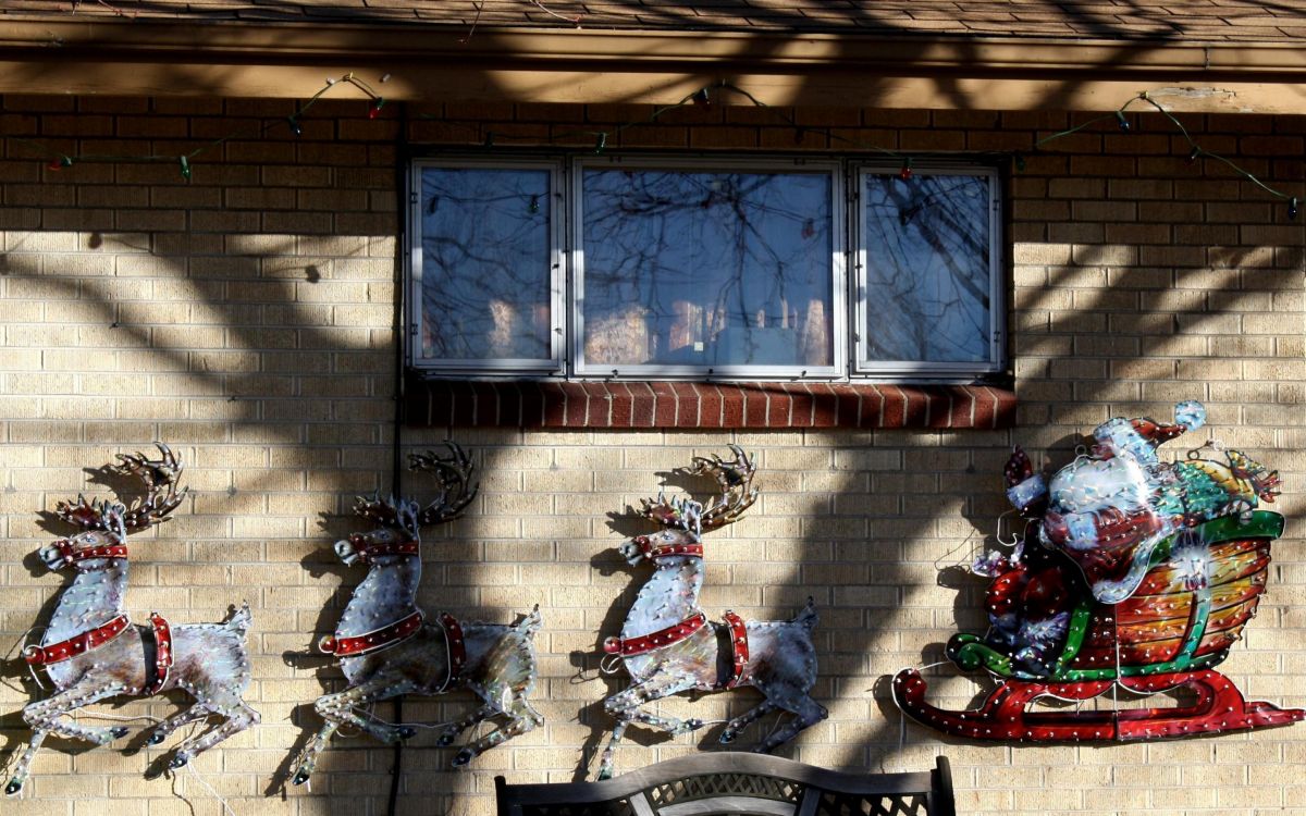 reindeer, christmas tree, sled, garland, recreation