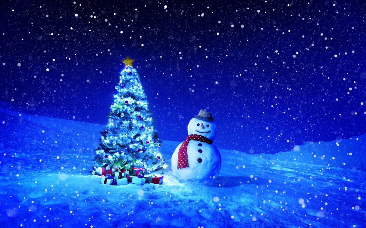 圣诞树, 雪人, 圣诞节那天, Fir, 冬天 壁纸 3840x2400 允许