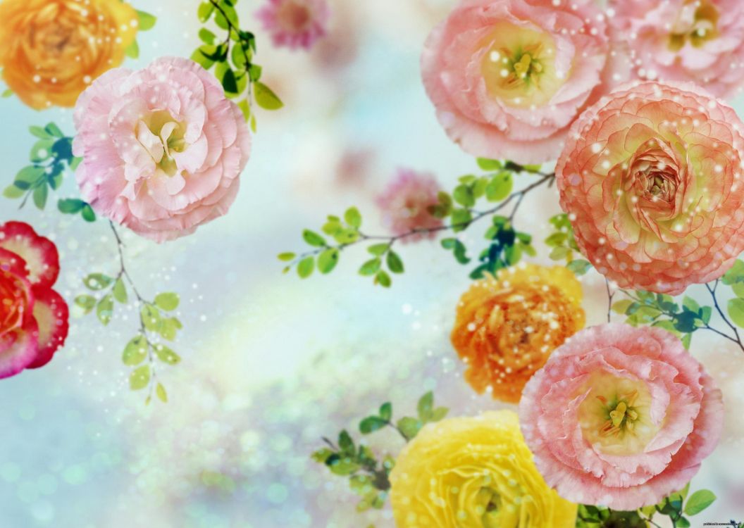 Gelbe Und Rosa Blumen Malerei. Wallpaper in 2950x2094 Resolution