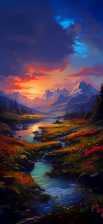 Gipfel, Malerei, Acrylfarbe, Cloud, Wasser. Wallpaper in 1179x2556 Resolution