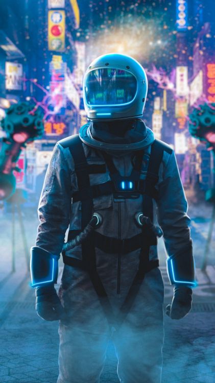 Astronauten-Neon, Astronaut, Raum, Neon, Neon-Beleuchtung. Wallpaper in 720x1280 Resolution