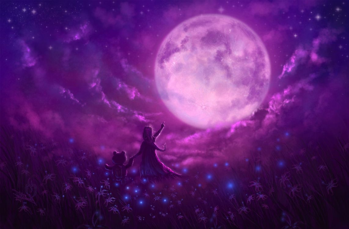 满月, 月亮, 紫罗兰色, 紫色的, 天的事件 壁纸 3000x1970 允许