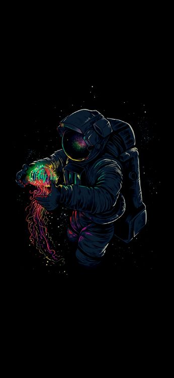 Amoled, Astronauta Sosteniendo Medusas, Astronauta, el Espacio Exterior, Manga. Wallpaper in 1170x2532 Resolution