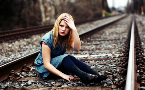 Image beauty, blond, rail transport, sitting, portrait photography