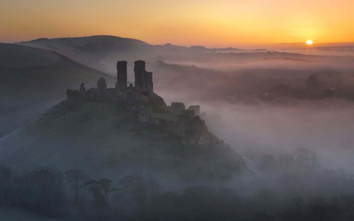 Château de Corfe, Nature, Atmosphère, Lumière, Brouillard. Wallpaper in 1920x1200 Resolution