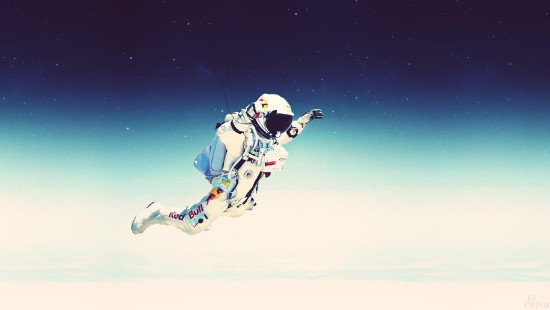 Image man in white and blue suit doing sky diving