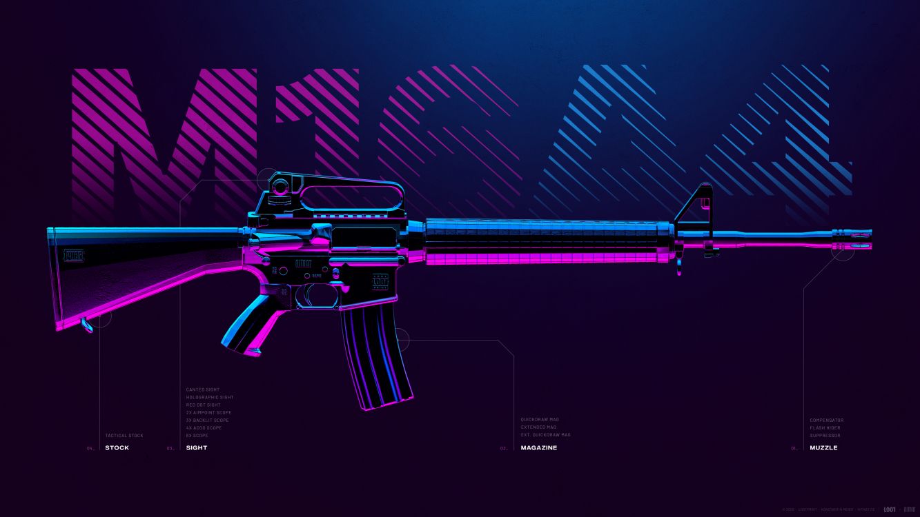 PUBG, PLAYERUNKNOWN'S BATTLEGROUNDS, Pistolet Pubg, Fusil M16, Purple. Wallpaper in 3840x2160 Resolution