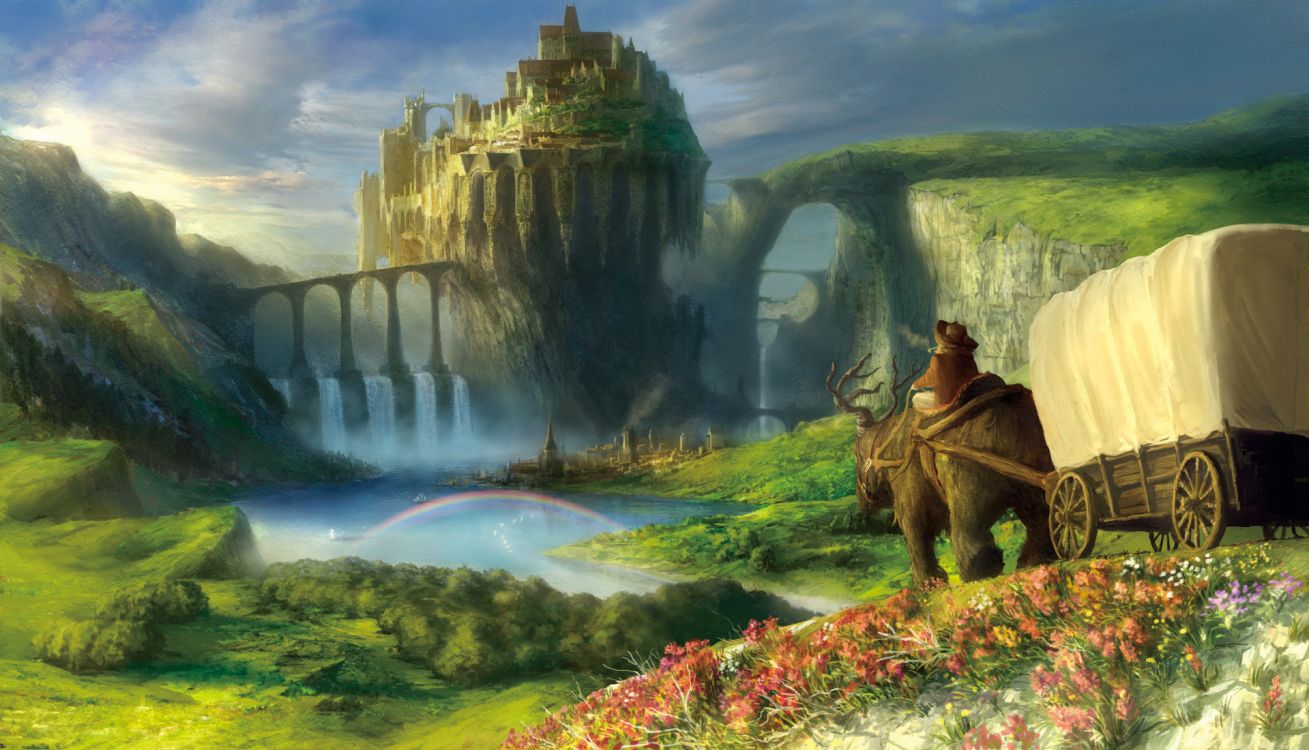 Hombre Con Túnica Marrón Sentado Sobre Una Roca Cerca de la Pintura Del Río. Wallpaper in 1920x1100 Resolution