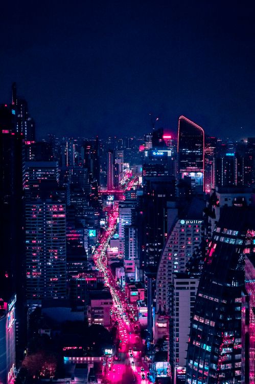 Ville Avec Des Immeubles de Grande Hauteur Pendant la Nuit. Wallpaper in 3907x5861 Resolution