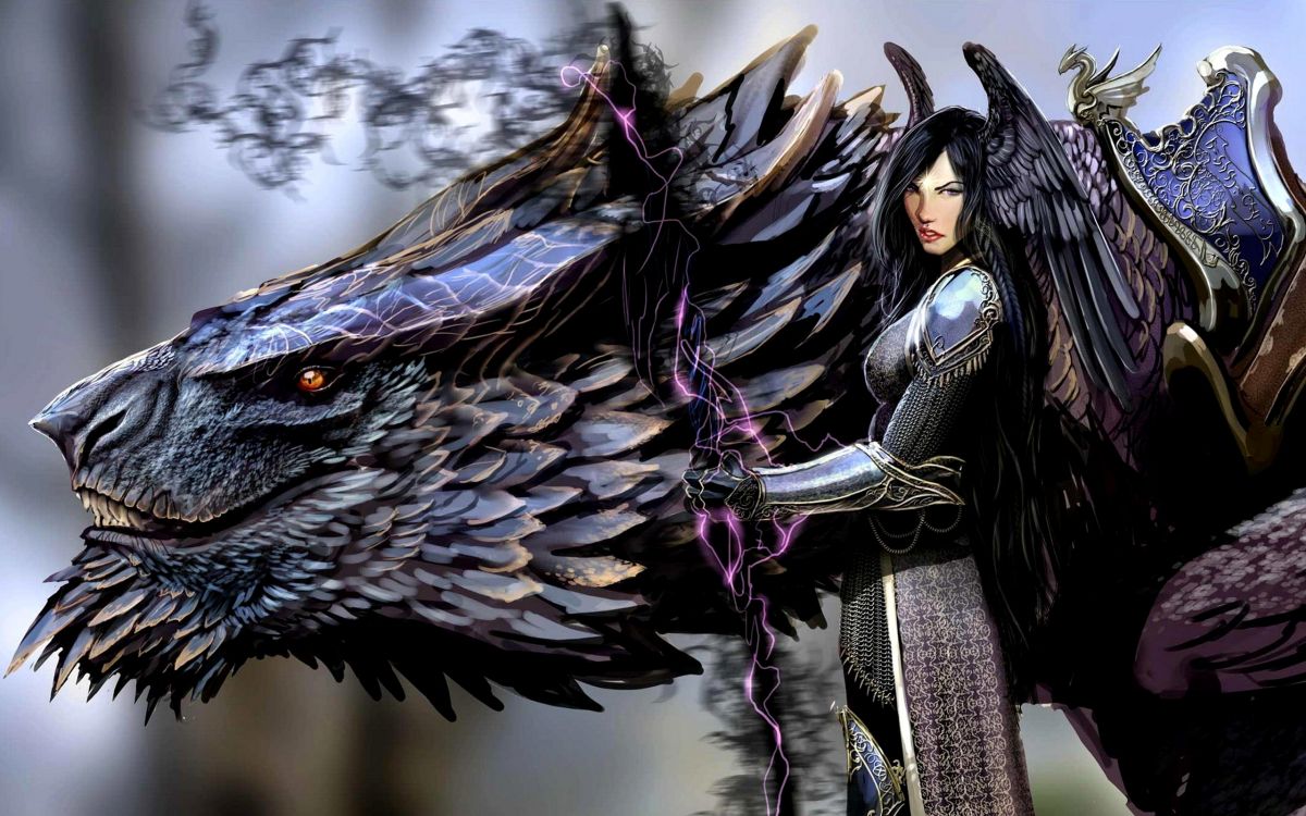 Illustration de Dragon Noir et Violet. Wallpaper in 2560x1600 Resolution