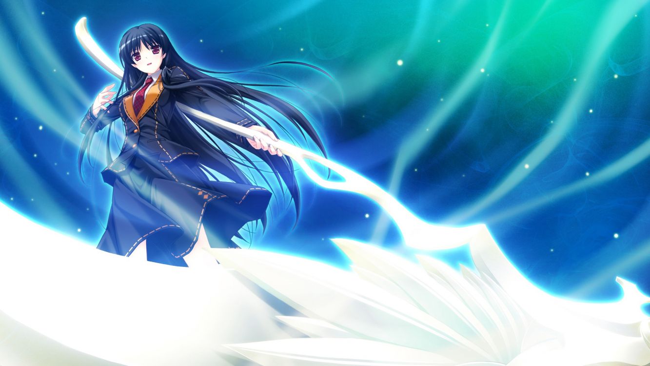 Frau im Blauen Kleid Anime-Charakter. Wallpaper in 2560x1440 Resolution