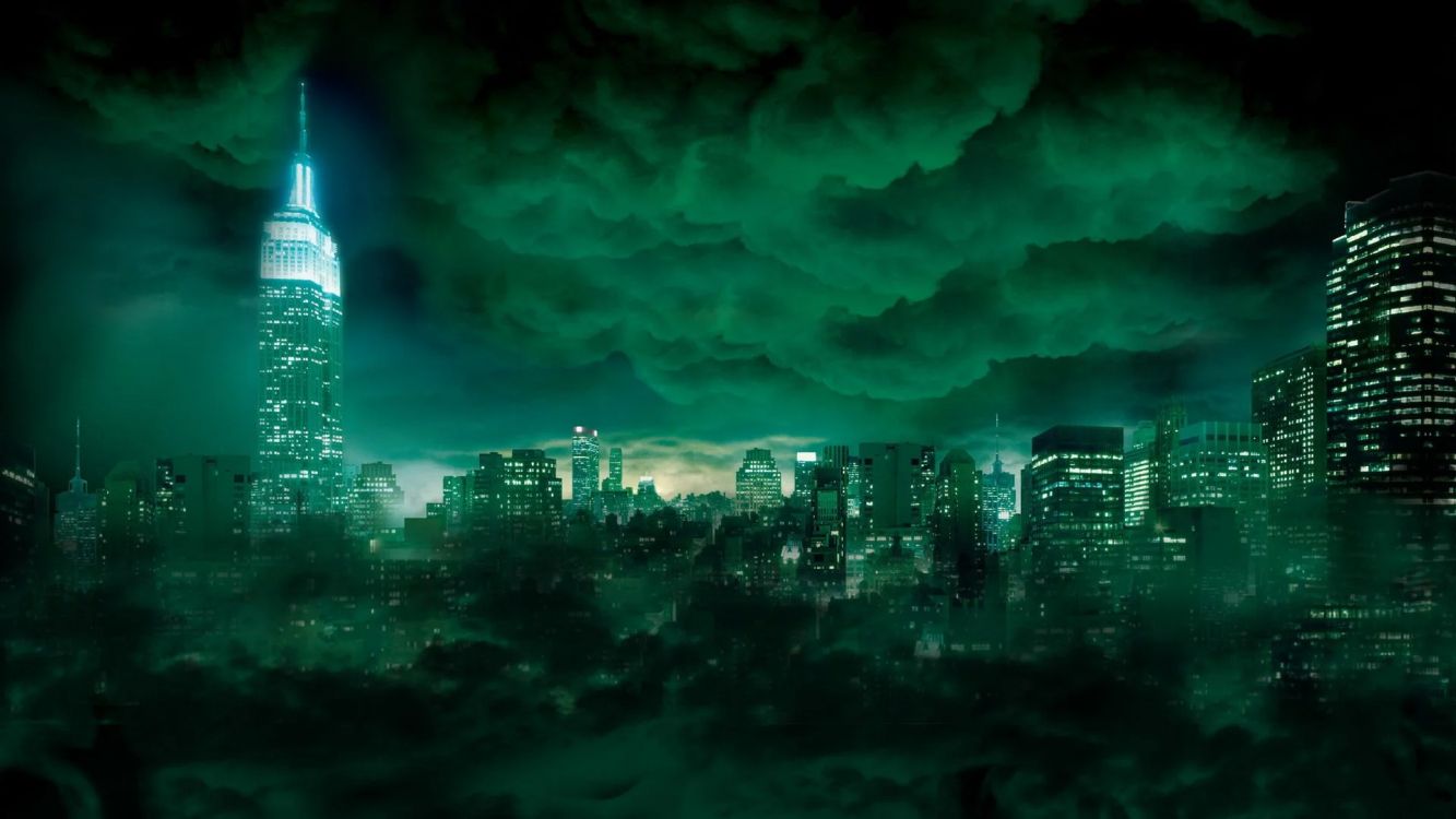 green, city, new york, cloud, skyscraper