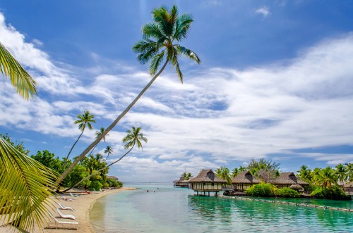 Image brown wooden house near body of water under blue sky during daytime