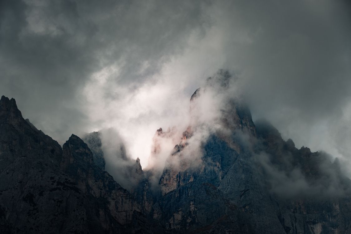 mountain, fog, mountain range, mountainous landforms, cloud