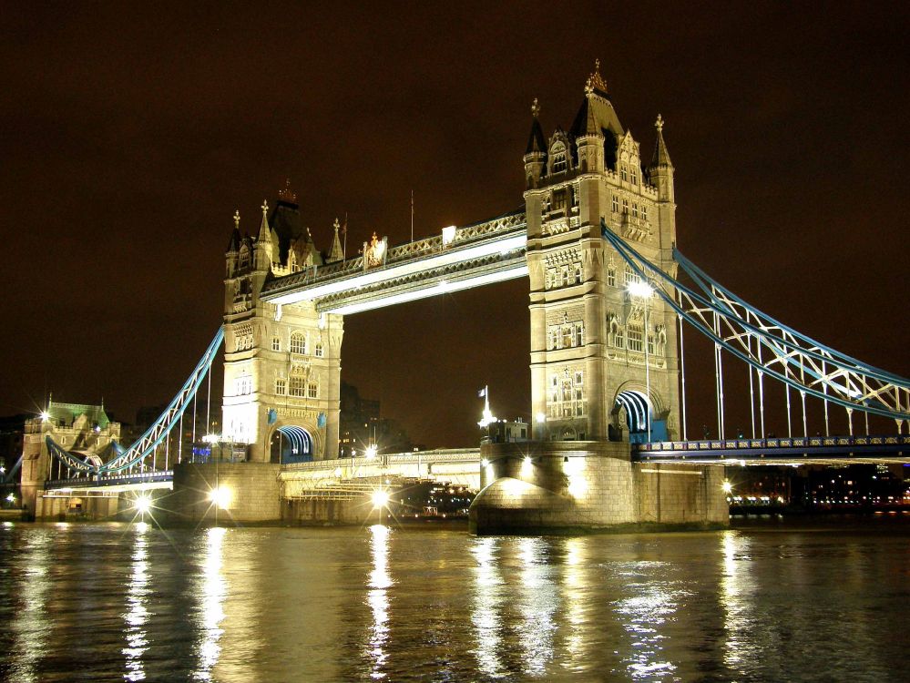 people walking on bridge during night time