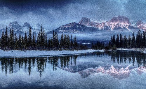 Image green pine trees near snow covered mountain during daytime